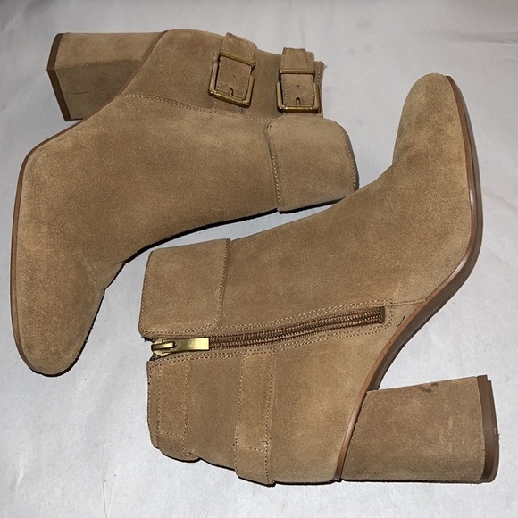 Franco Sarto Kline suede leather double buckle block heel booties ankle Sz 8 - Picture 5 of 14